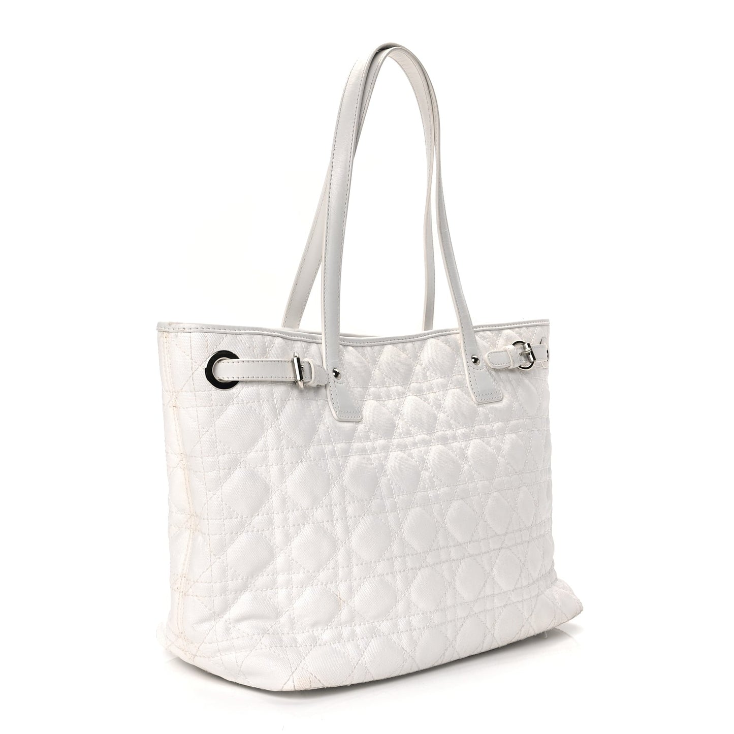 Christian Dior Coated Canvas Cannage Small Panarea Tote White