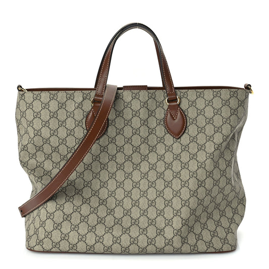 Gucci Soft GG Supreme Monogram Medium Crossbody Tote Beige Cuir