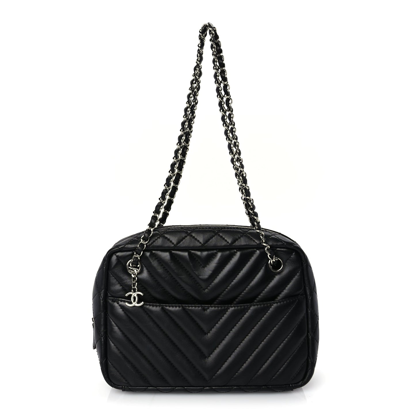 Chanel Lambskin Chevron Quilted Camera Case Black