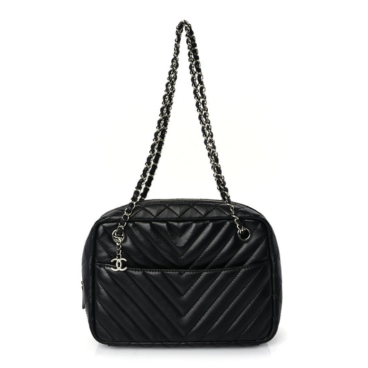 Chanel Lambskin Chevron Quilted Camera Case Black