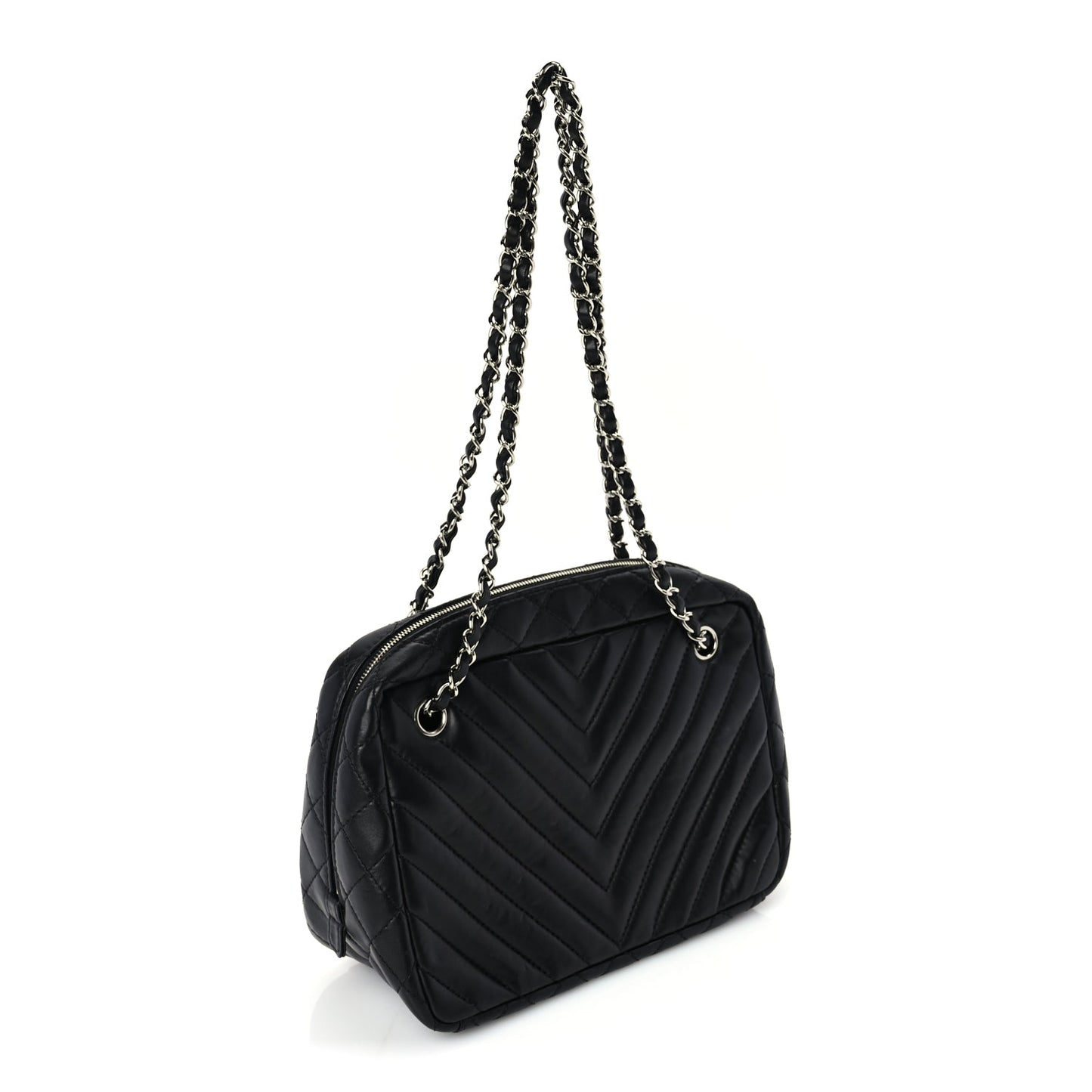 Chanel Lambskin Chevron Quilted Camera Case Black