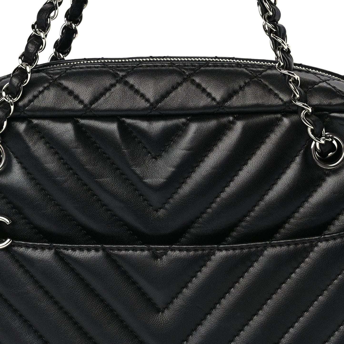 Chanel Lambskin Chevron Quilted Camera Case Black