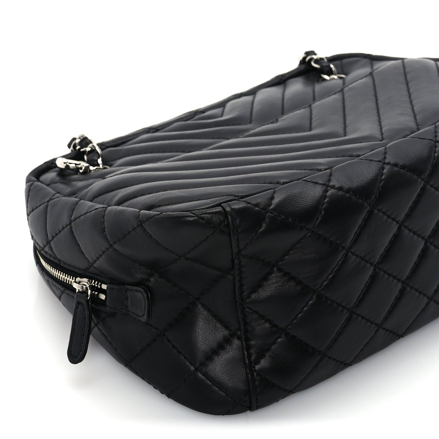 Chanel Lambskin Chevron Quilted Camera Case Black