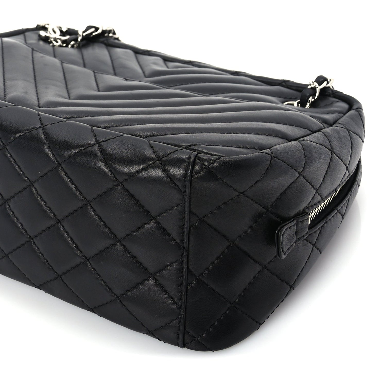 Chanel Lambskin Chevron Quilted Camera Case Black