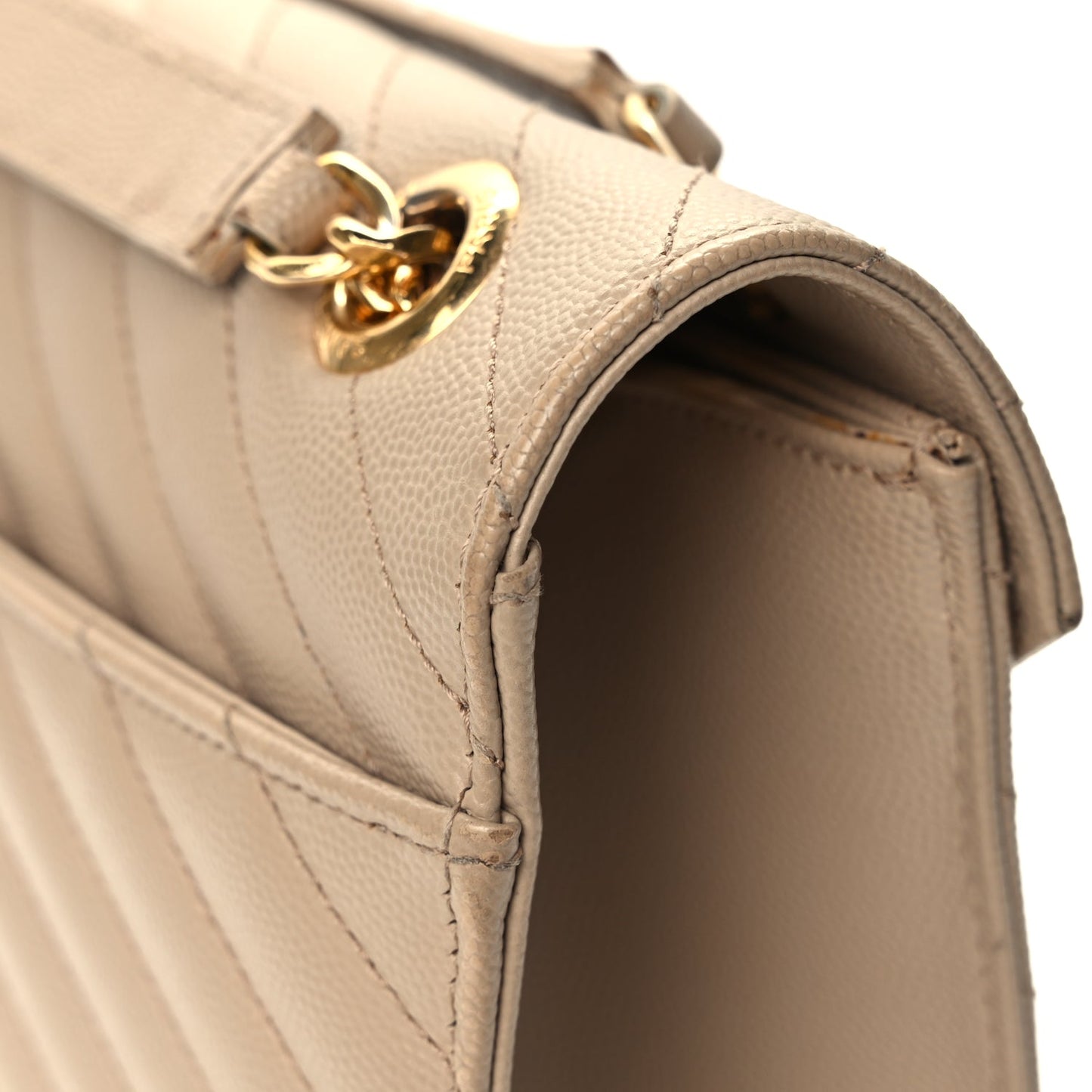 Saint Laurent Grain De Poudre Matelasse Chevron Large Monogram Satchel Dark Beige