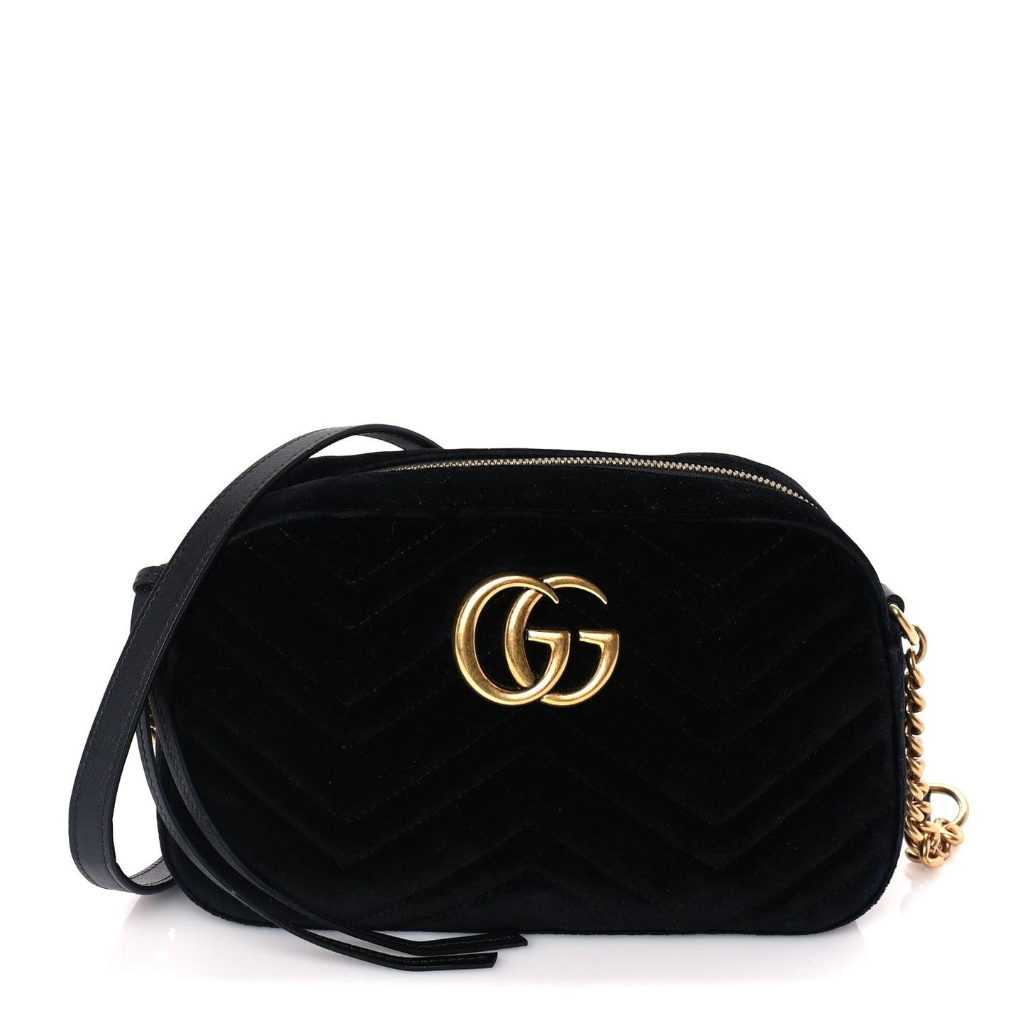 Gucci Velvet Matelasse Small GG Marmont Chain Shoulder Bag Black
