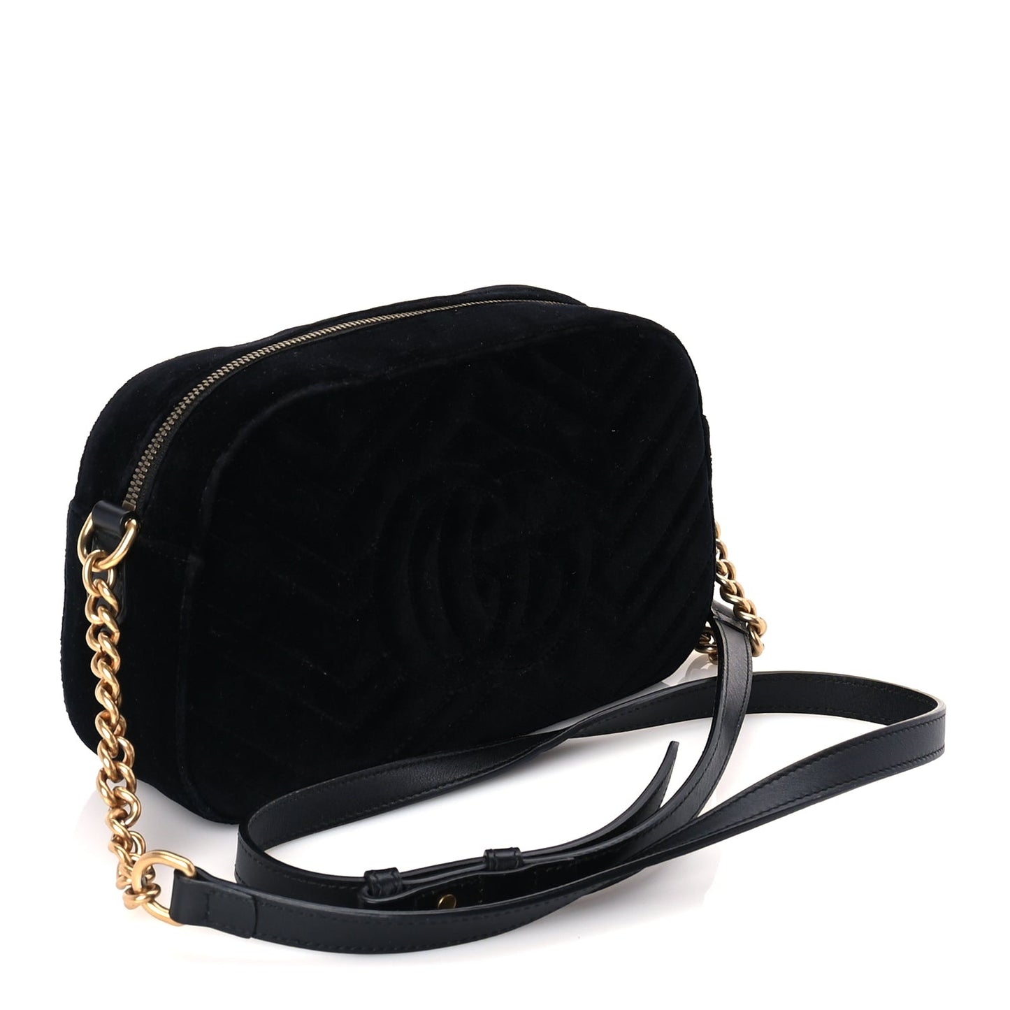 Gucci Velvet Matelasse Small GG Marmont Chain Shoulder Bag Black