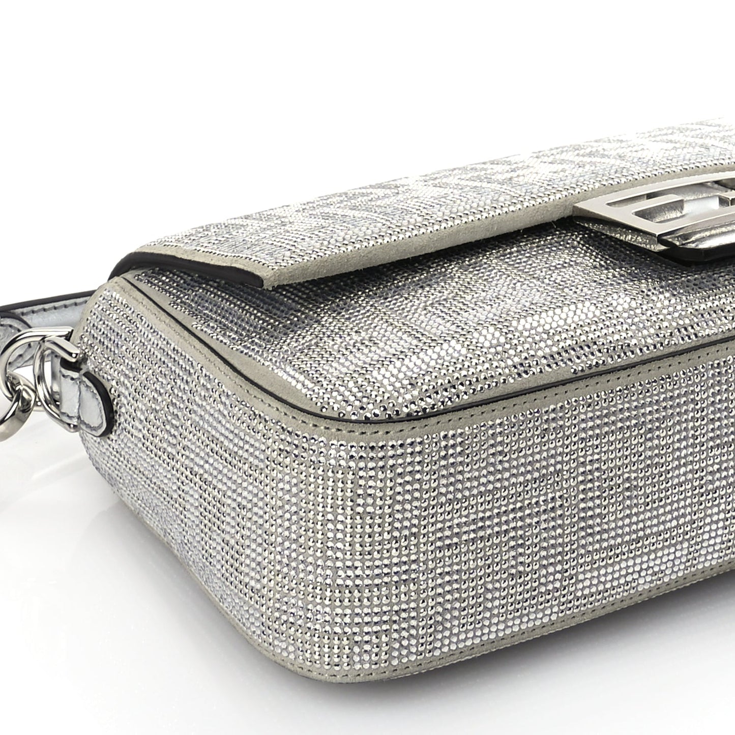 Fendi Crystal Vitello Laminato FF Medium Baguette Crystal Argento