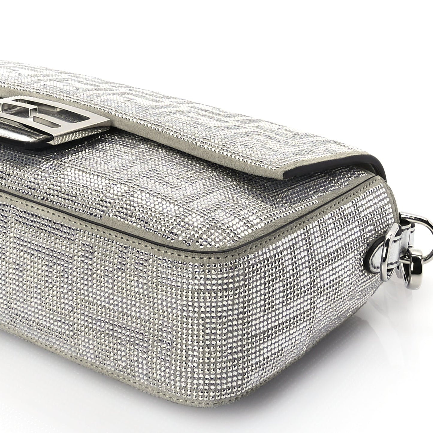Fendi Crystal Vitello Laminato FF Medium Baguette Crystal Argento