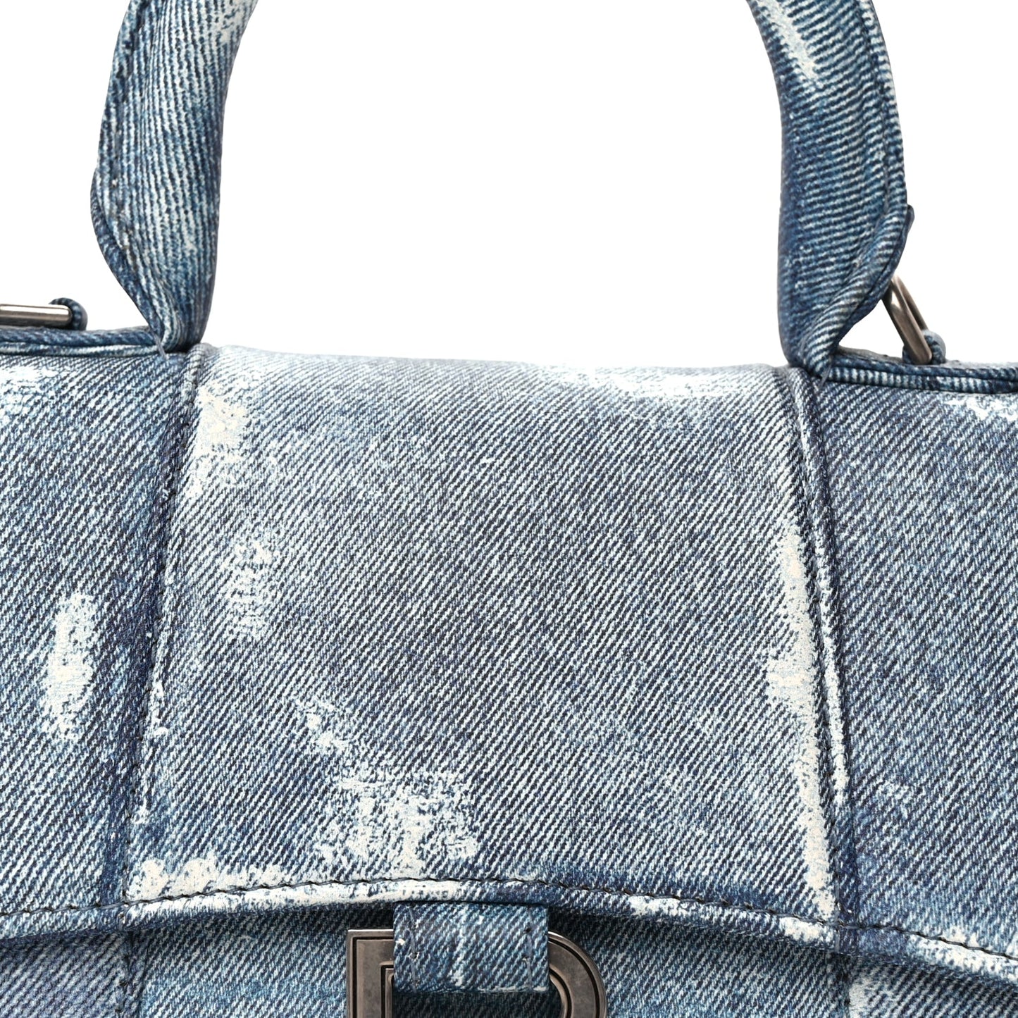 Balenciaga Nappa Denim Printed Hourglass Top Handle Bag XS Denim Blue