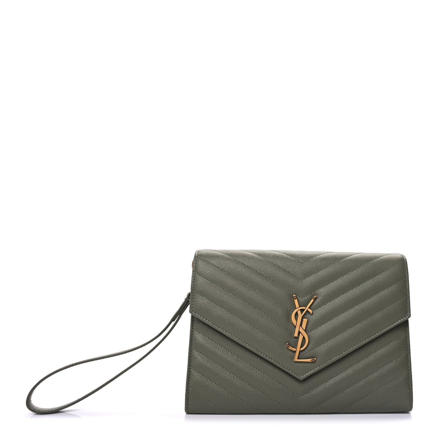 Saint Laurent Grain De Poudre Matelasse Chevron Monogram Envelope Clutch  Light Sage