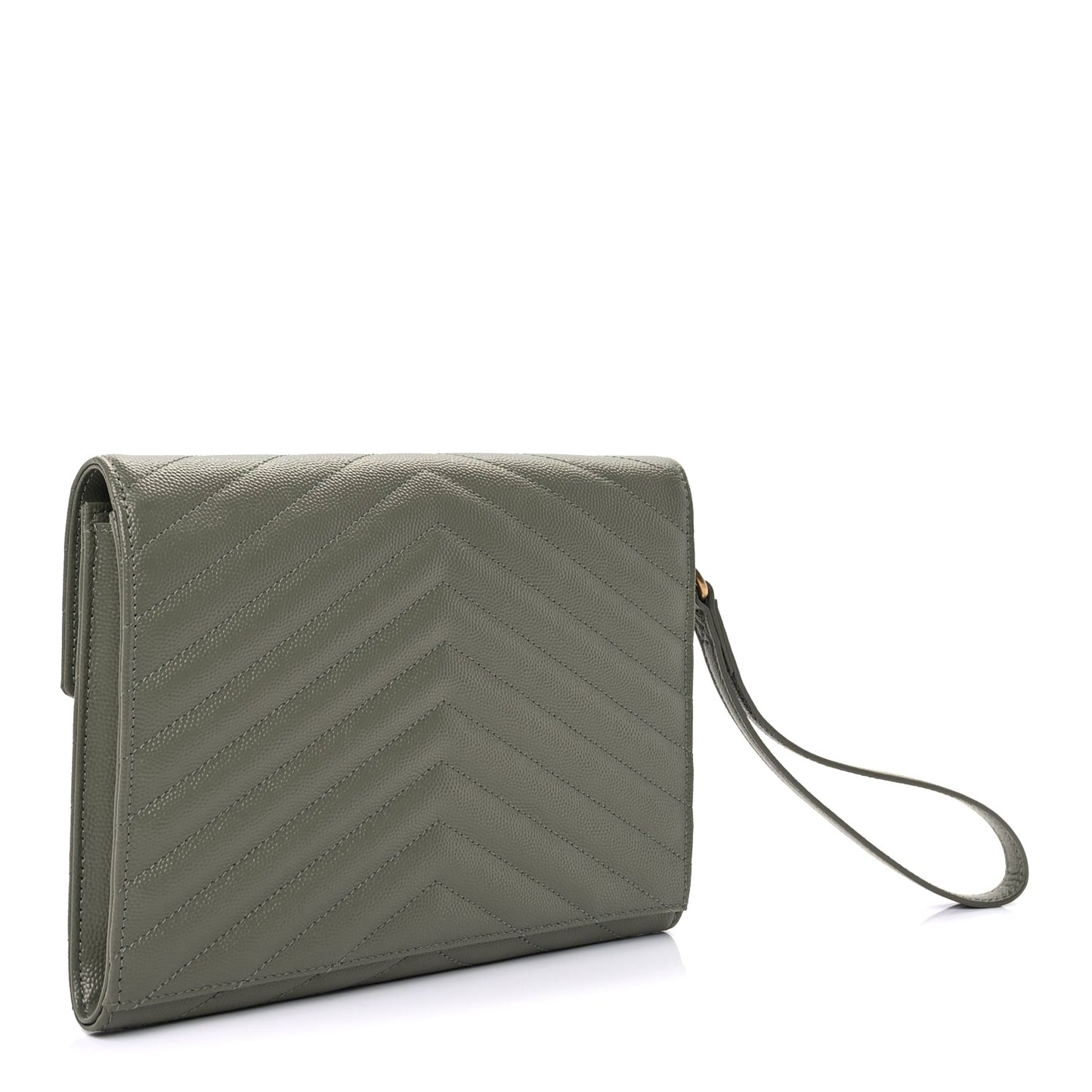 Saint Laurent Grain De Poudre Matelasse Chevron Monogram Envelope Clutch  Light Sage