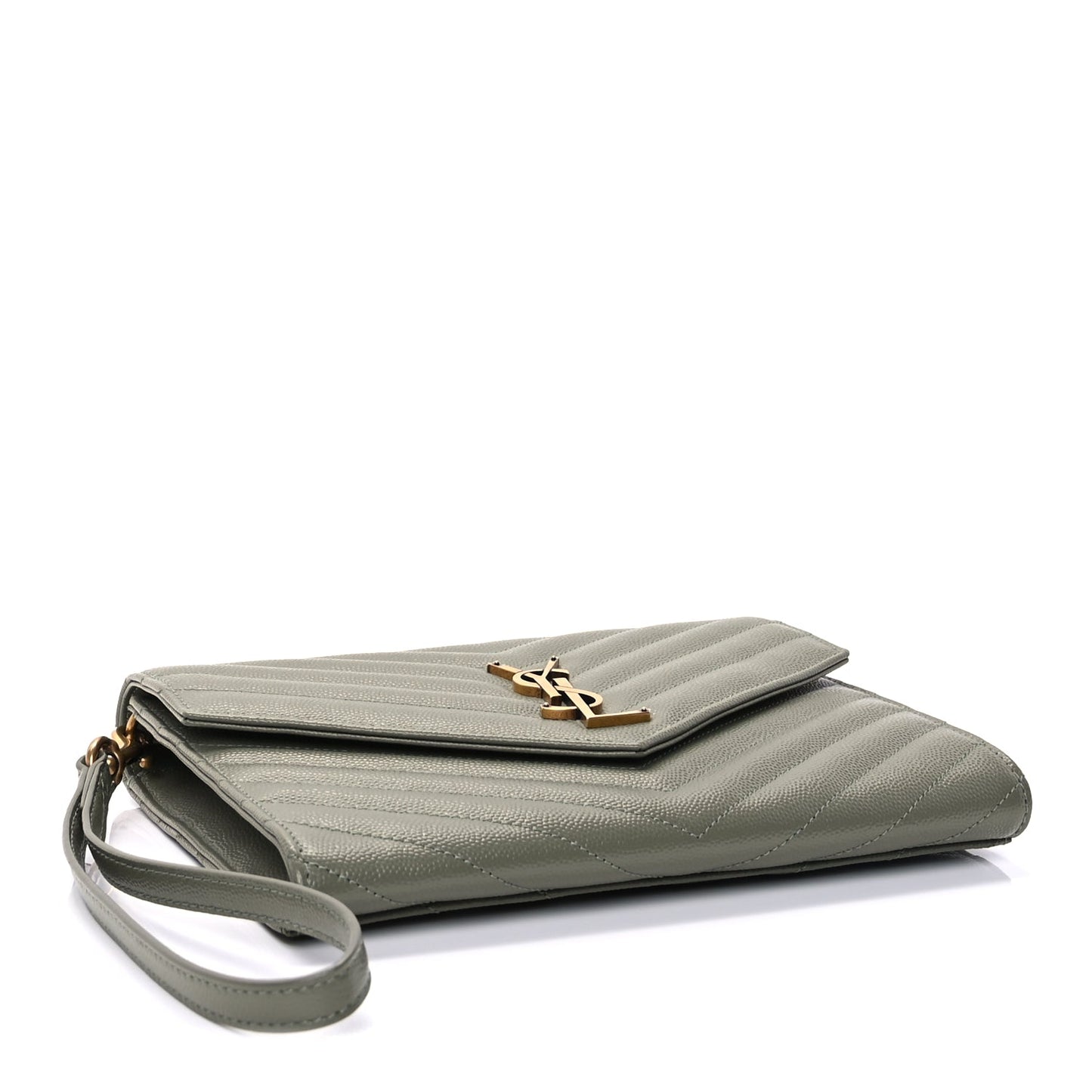 Saint Laurent Grain De Poudre Matelasse Chevron Monogram Envelope Clutch  Light Sage
