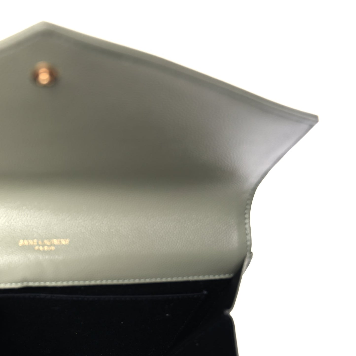 Saint Laurent Grain De Poudre Matelasse Chevron Monogram Envelope Clutch  Light Sage