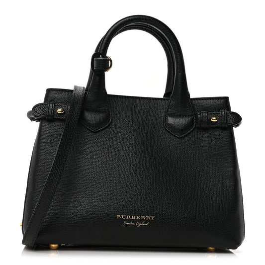 Burberry Derby Calfskin House Check Small Banner Tote  Black