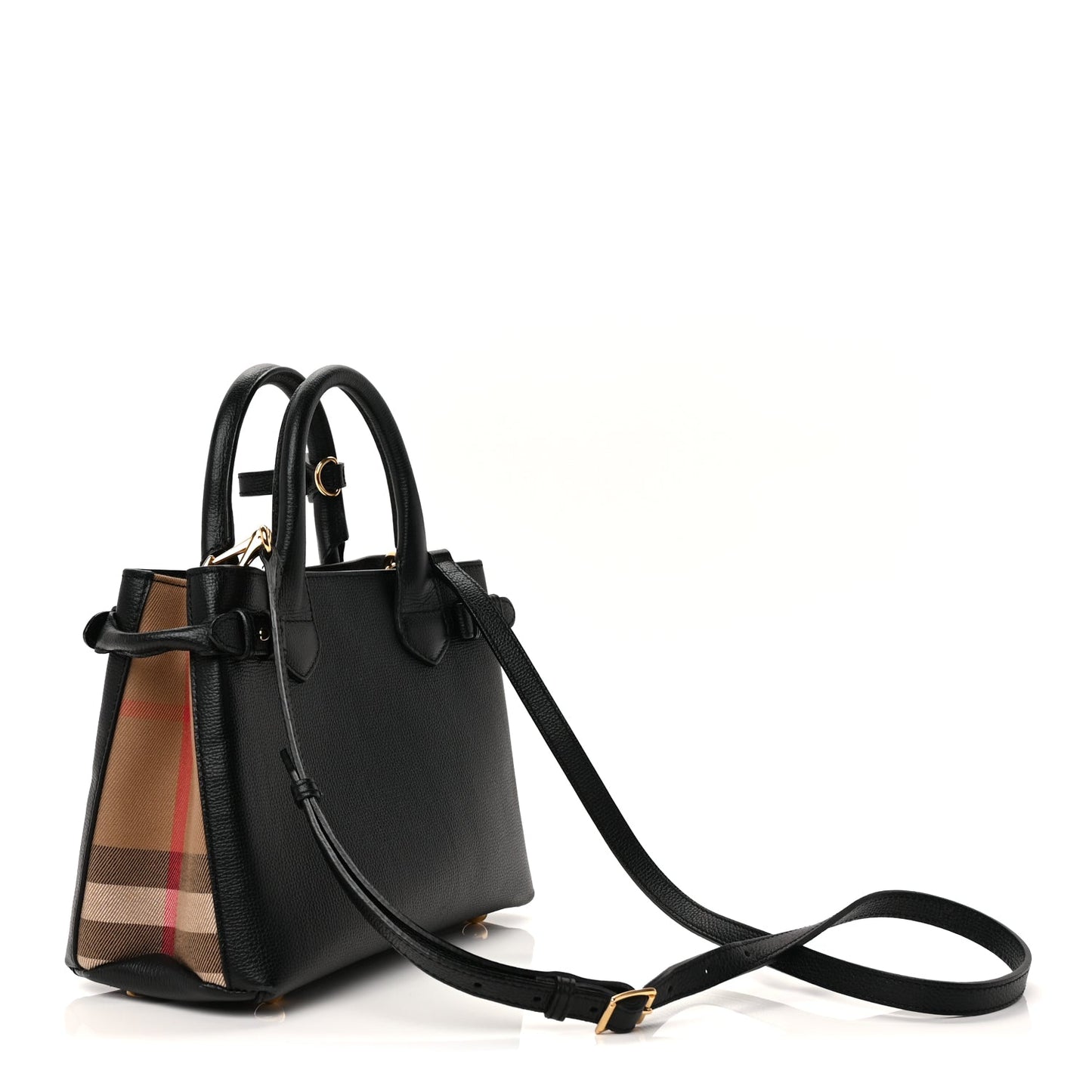 Burberry Derby Calfskin House Check Small Banner Tote  Black