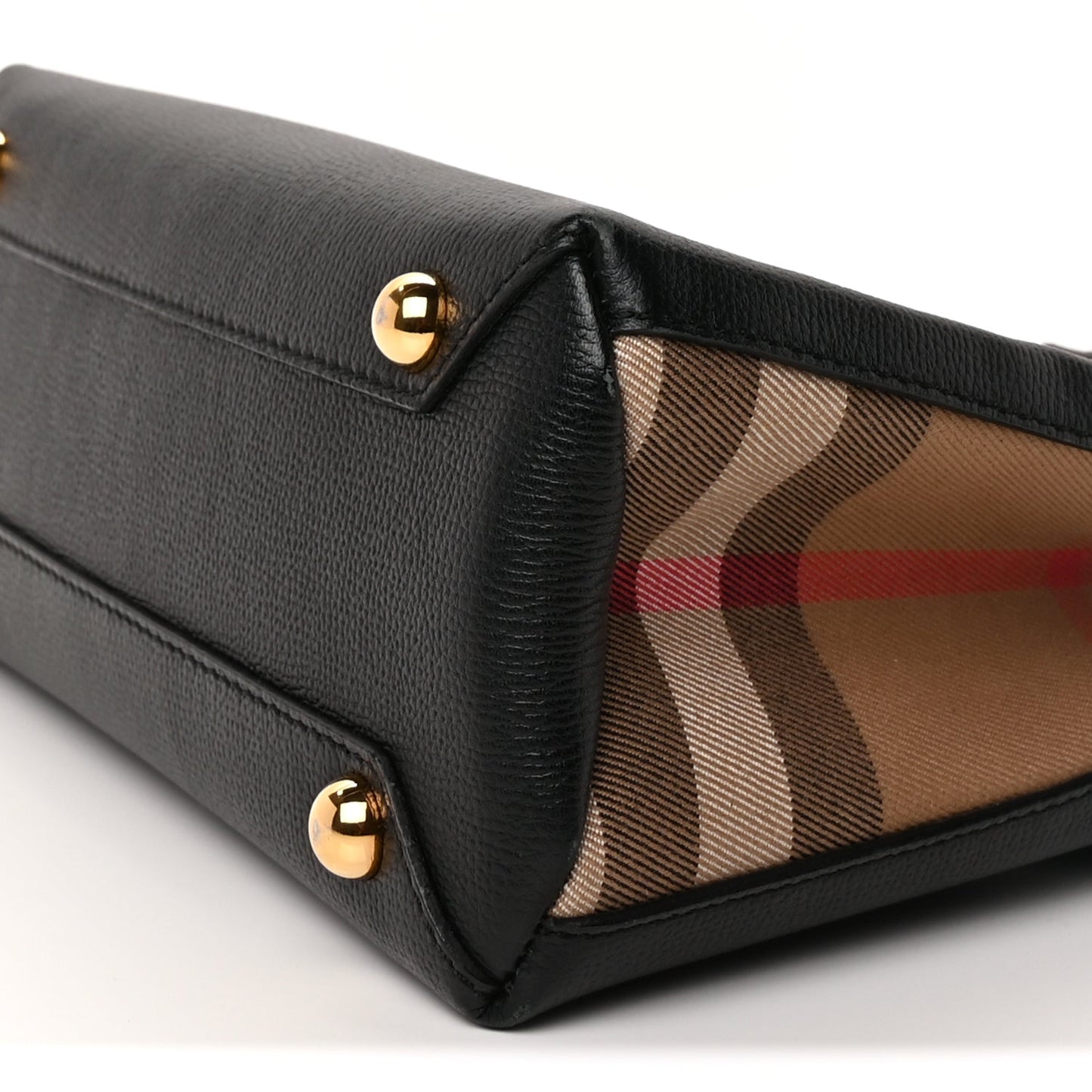 Burberry Derby Calfskin House Check Small Banner Tote  Black