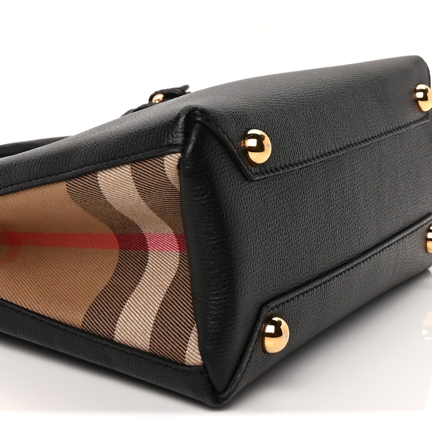Burberry Derby Calfskin House Check Small Banner Tote  Black