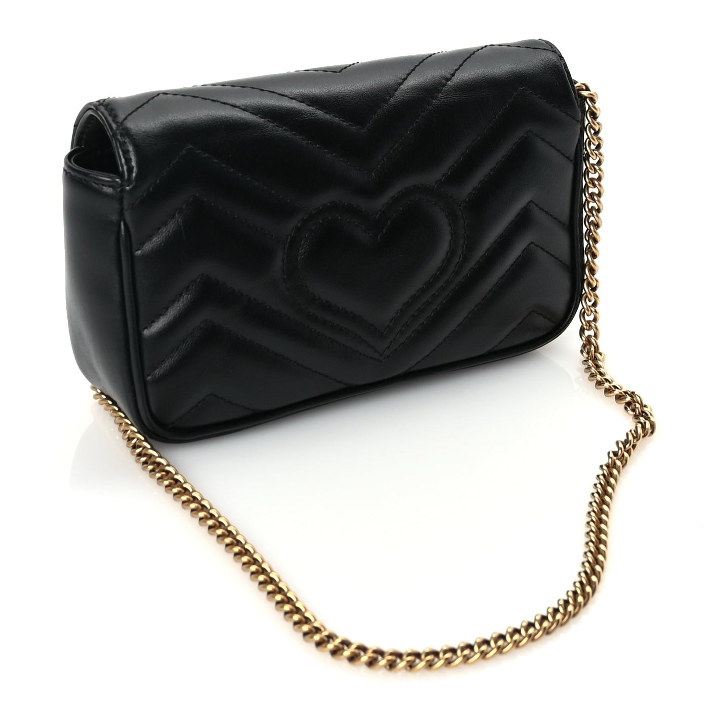 Gucci Calfskin Matelasse Super Mini GG Marmont Shoulder Bag Black