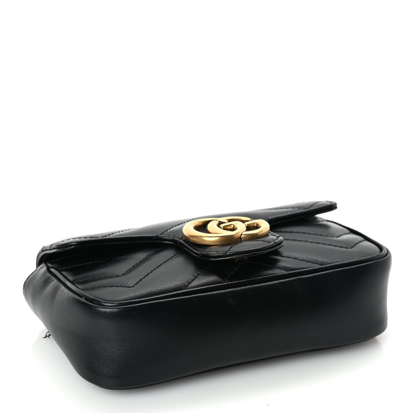 Gucci Calfskin Matelasse Super Mini GG Marmont Shoulder Bag Black
