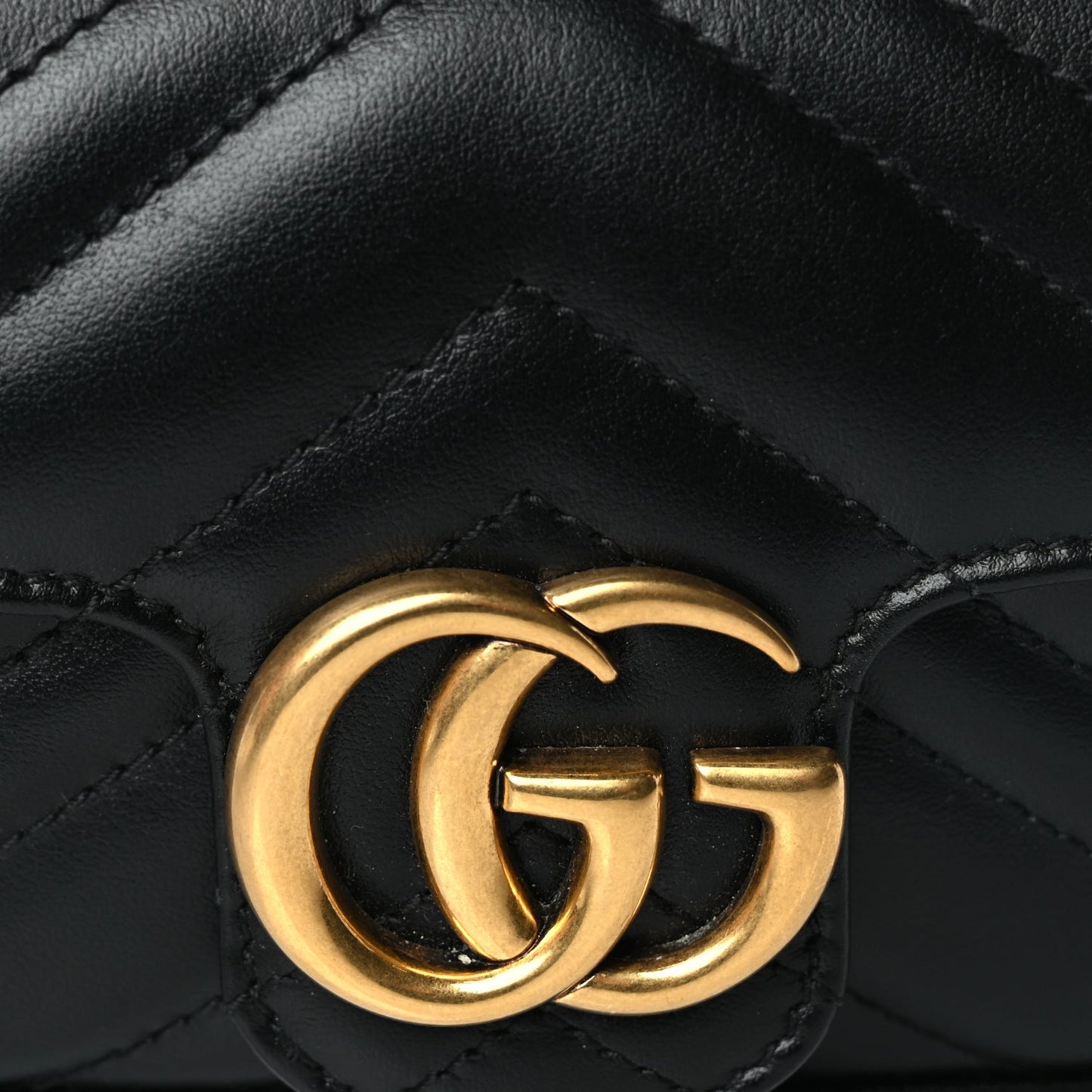 Gucci Calfskin Matelasse Super Mini GG Marmont Shoulder Bag Black