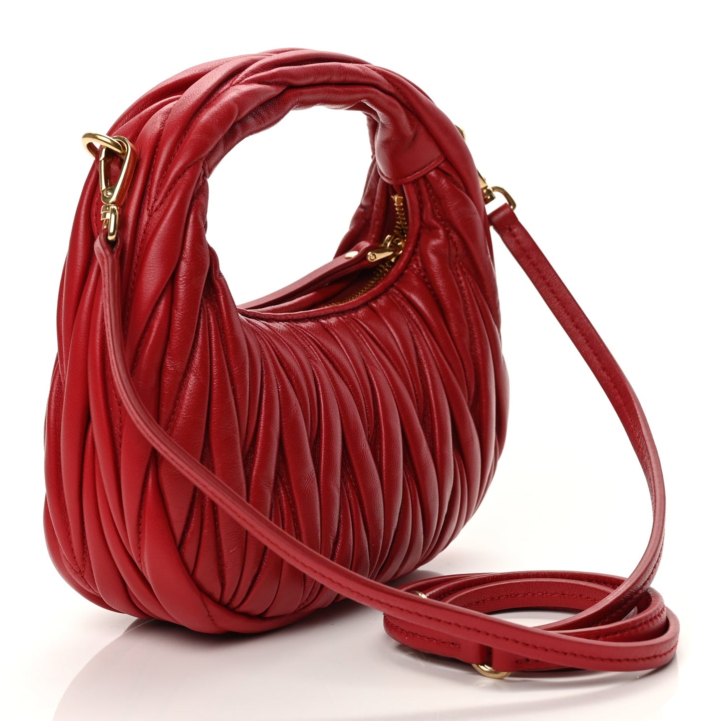 Miu Miu Nappa Matelasse Mini Wander Hobo Fuoco Fuoco