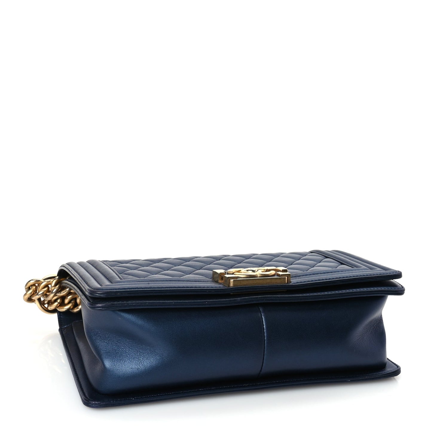Chanel Metallic Calfskin Quilted Medium Boy Flap Navy Blue