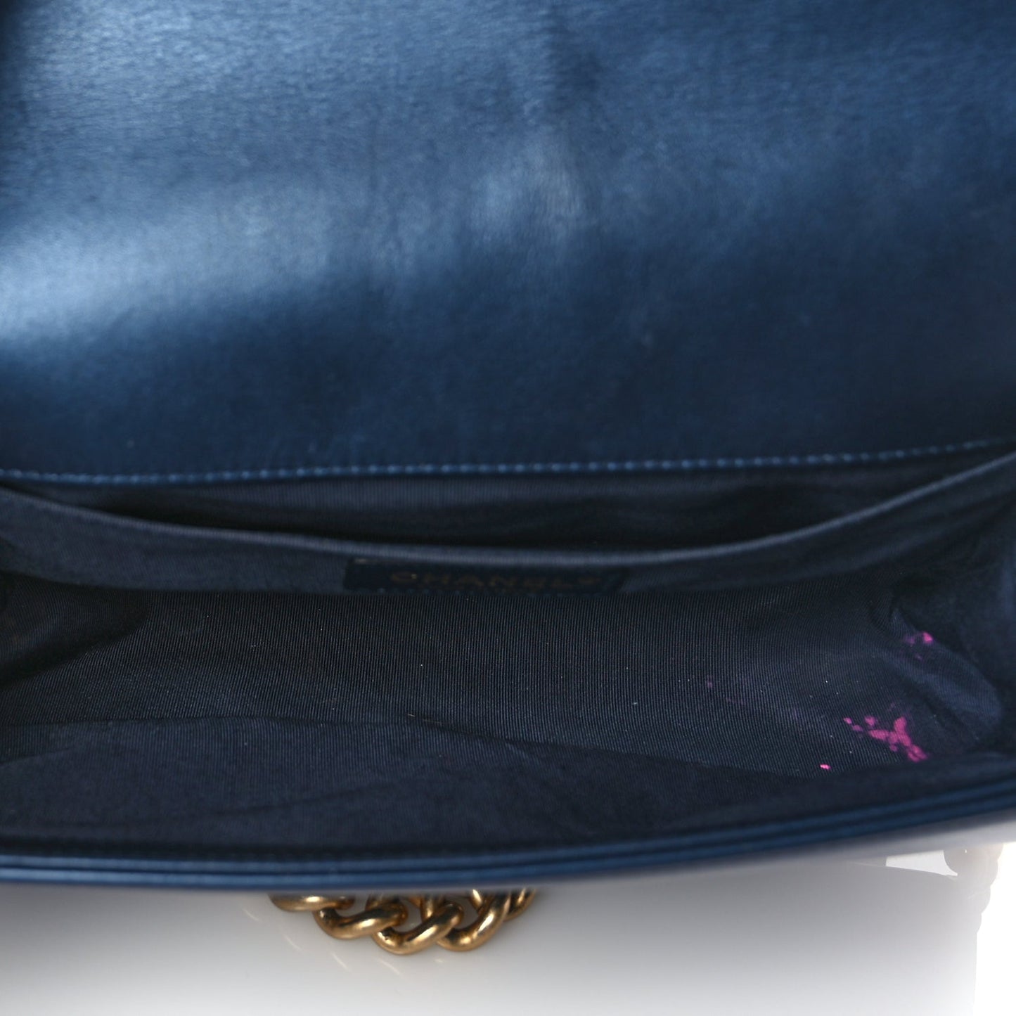 Chanel Metallic Calfskin Quilted Medium Boy Flap Navy Blue