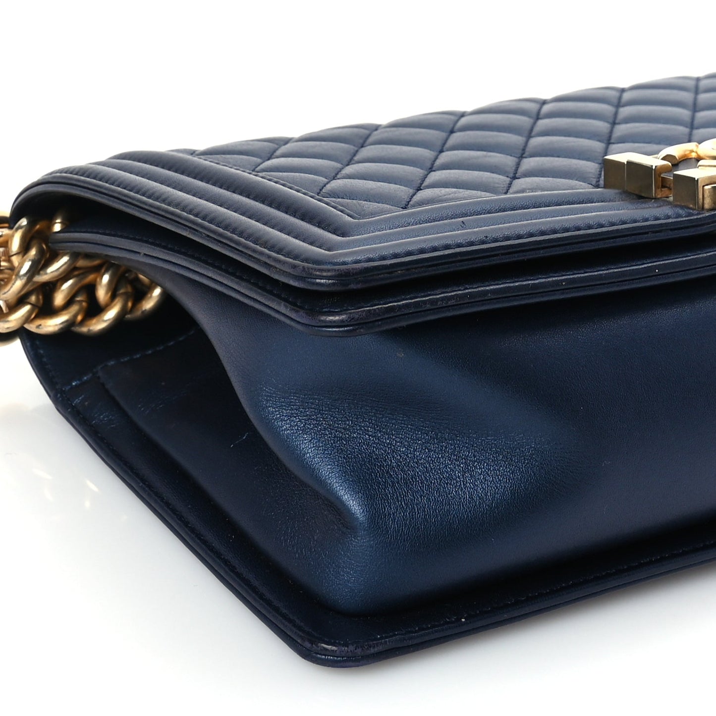 Chanel Metallic Calfskin Quilted Medium Boy Flap Navy Blue