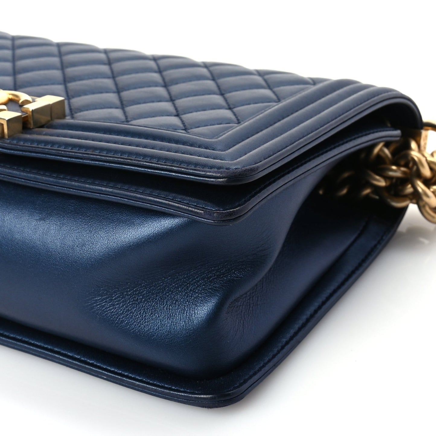 Chanel Metallic Calfskin Quilted Medium Boy Flap Navy Blue