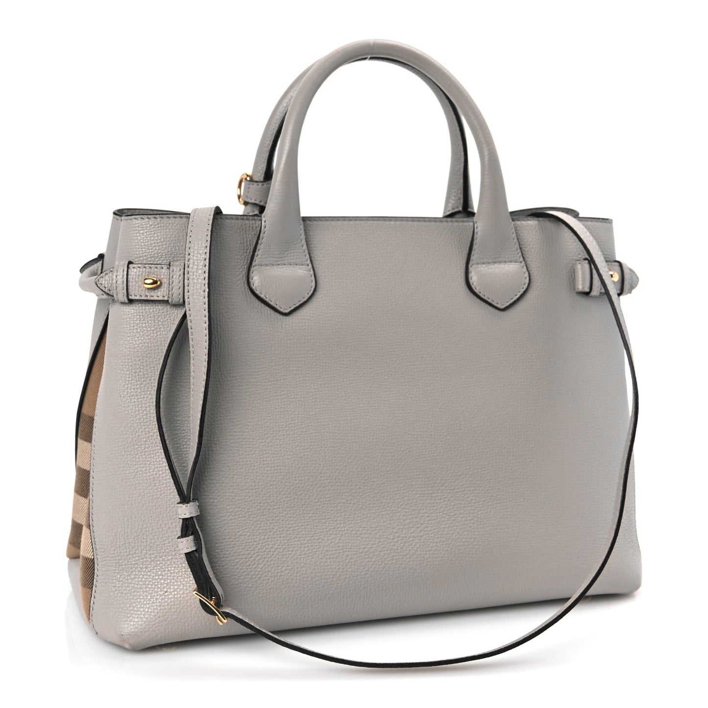 Burberry Derby Calfskin House Check Medium Banner Tote  Pale Grey