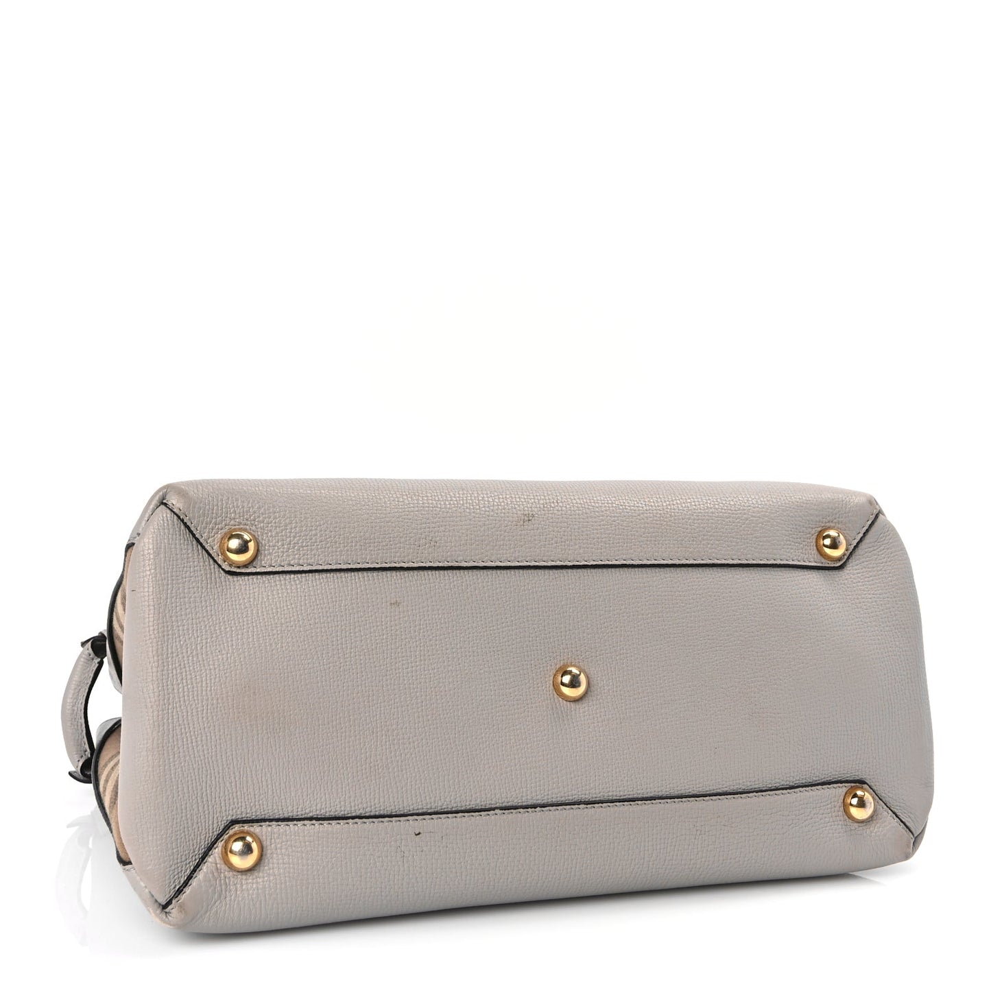 Burberry Derby Calfskin House Check Medium Banner Tote  Pale Grey