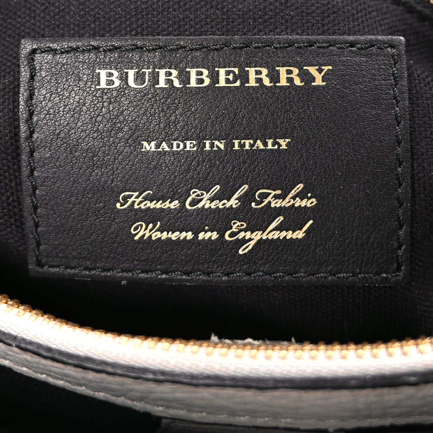 Burberry Derby Calfskin House Check Medium Banner Tote  Pale Grey