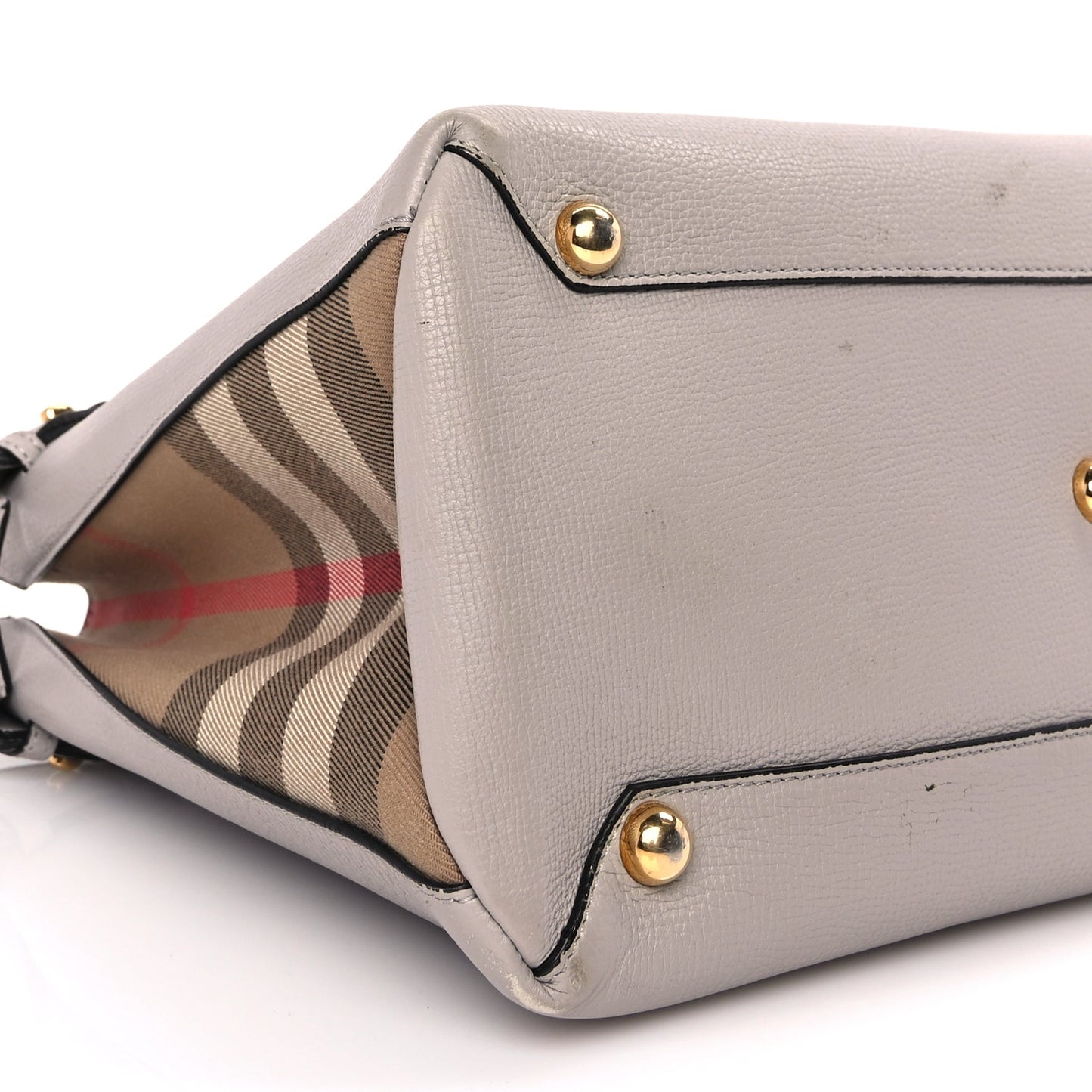 Burberry Derby Calfskin House Check Medium Banner Tote  Pale Grey