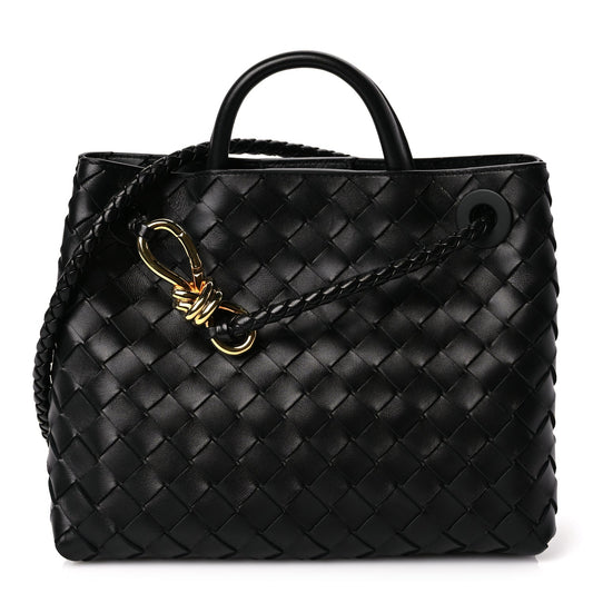 Bottega Veneta Nappa Intrecciato Small Andiamo Shoulder Bag Black