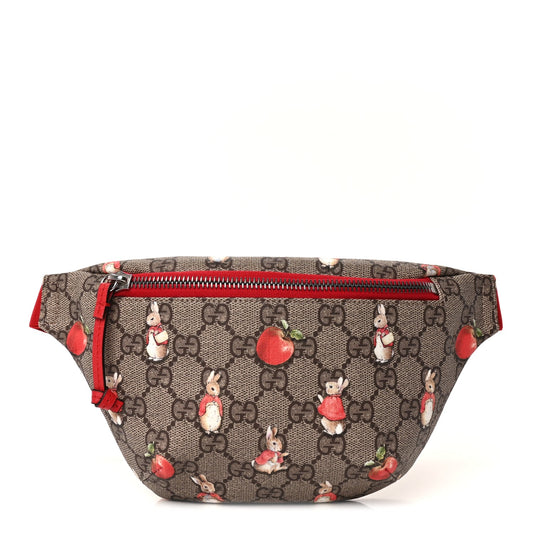Gucci X PETER RABBIT GG Supreme Monogram Rabbit Print Childrens Belt Bag Beige Ebony Red