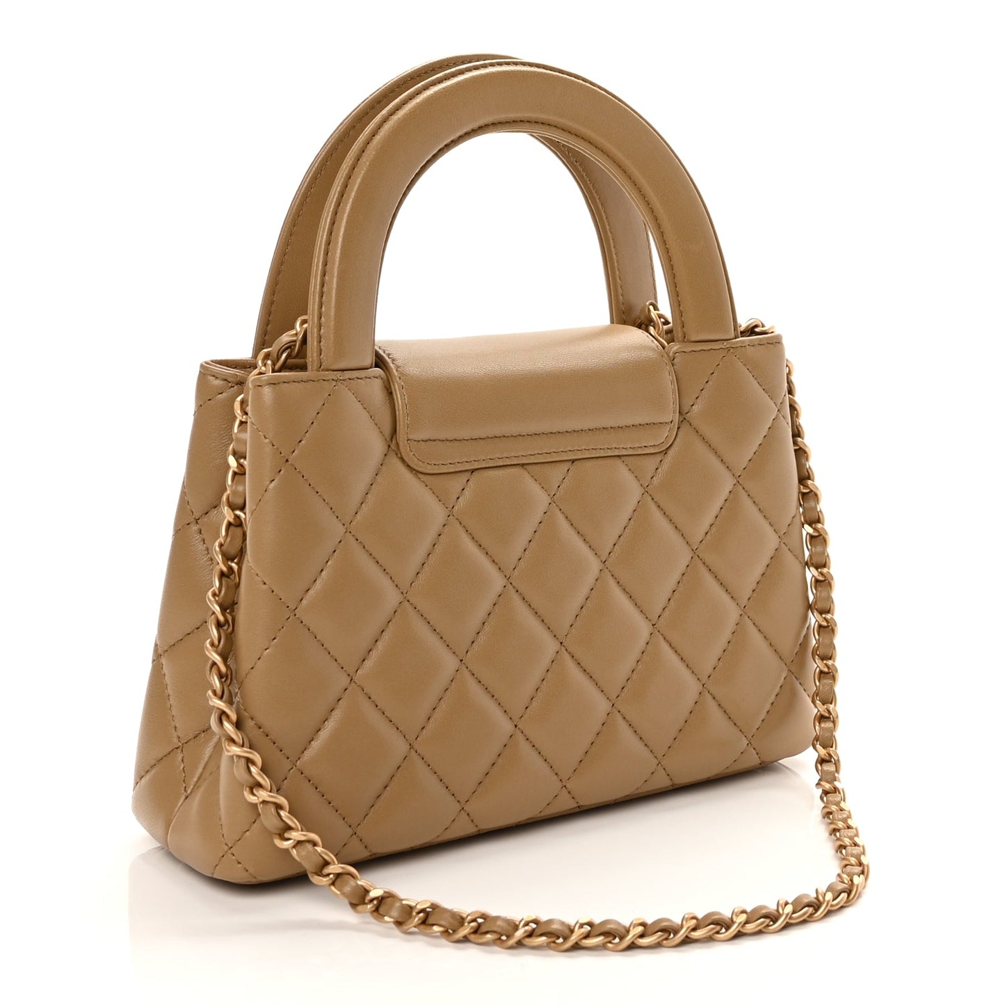 Chanel Shiny Aged Calfskin Quilted Nano Kelly Shopper Beige