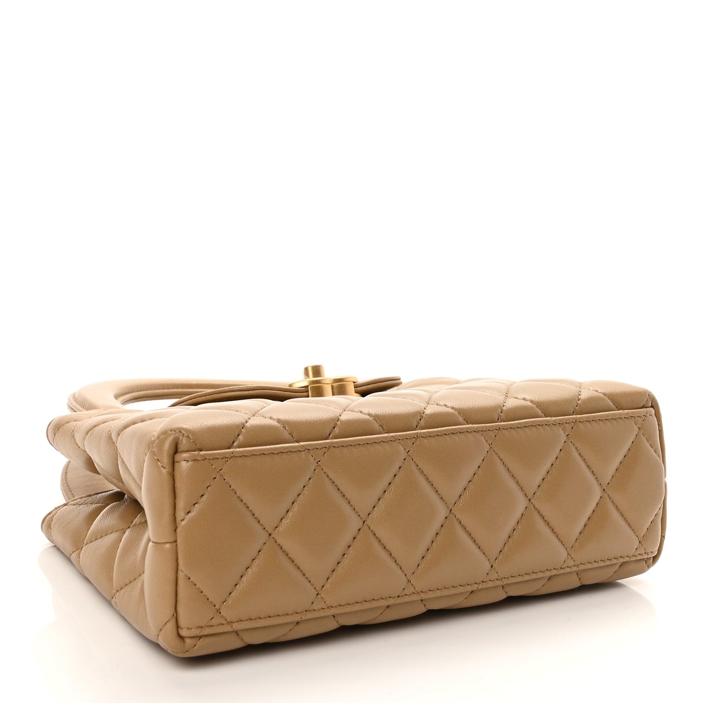 Chanel Shiny Aged Calfskin Quilted Nano Kelly Shopper Beige