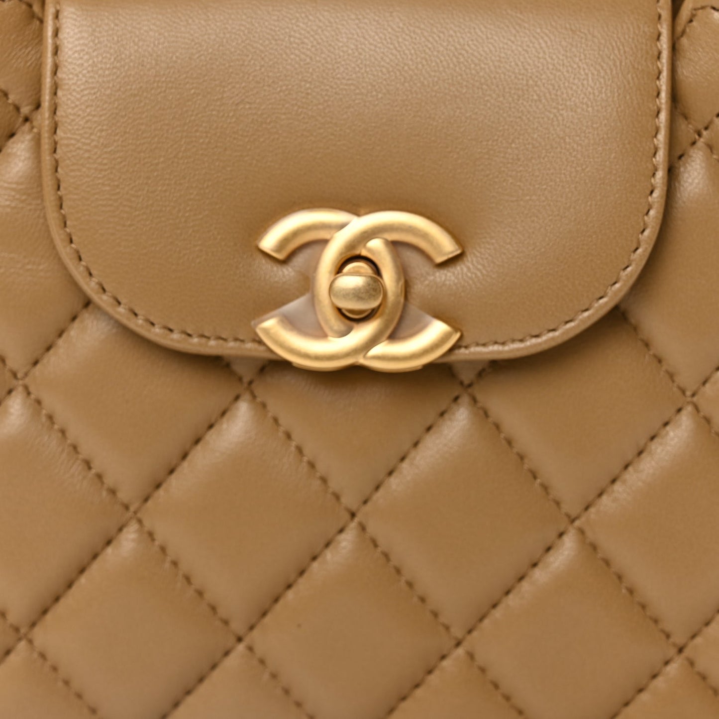 Chanel Shiny Aged Calfskin Quilted Nano Kelly Shopper Beige