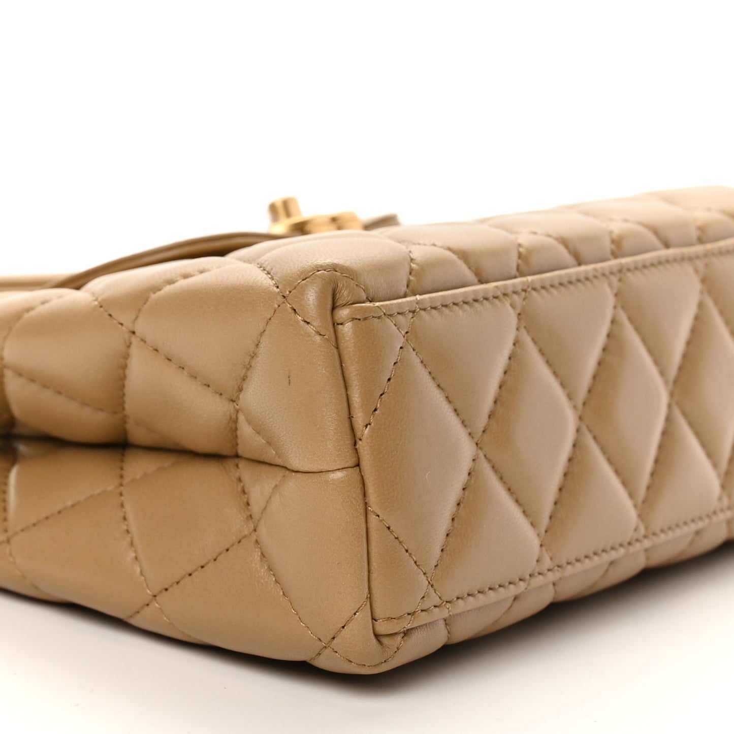 Chanel Shiny Aged Calfskin Quilted Nano Kelly Shopper Beige