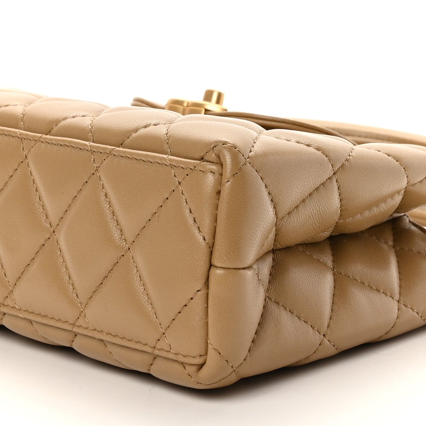Chanel Shiny Aged Calfskin Quilted Nano Kelly Shopper Beige
