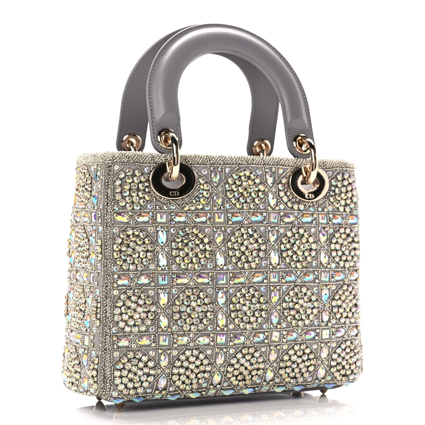 Christian Dior Calfskin Satin Celestial Bead Embroidery Cannage Mini Lady Dior Grey