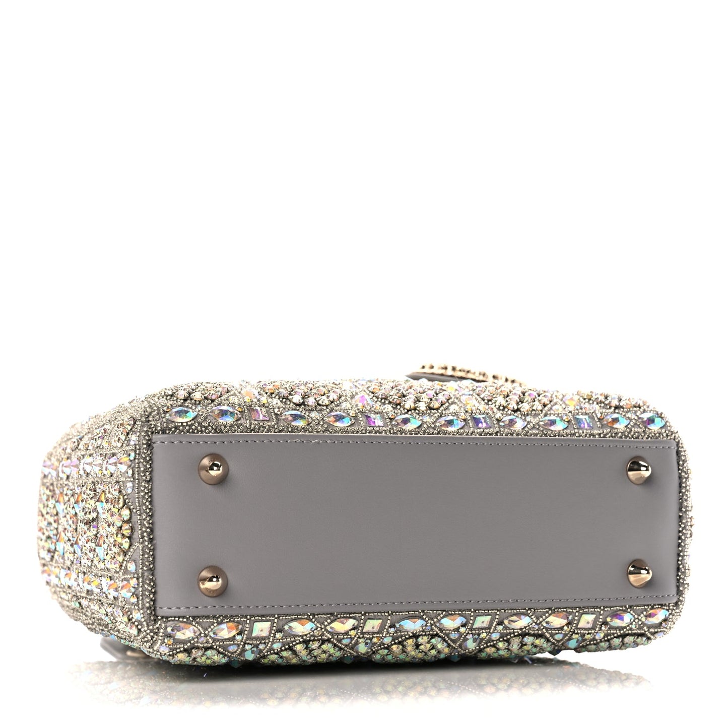 Christian Dior Calfskin Satin Celestial Bead Embroidery Cannage Mini Lady Dior Grey