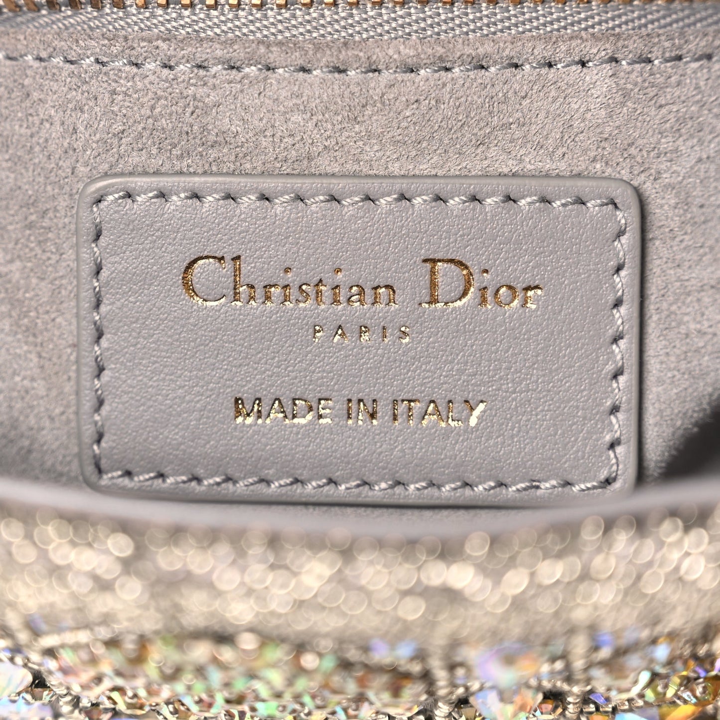 Christian Dior Calfskin Satin Celestial Bead Embroidery Cannage Mini Lady Dior Grey