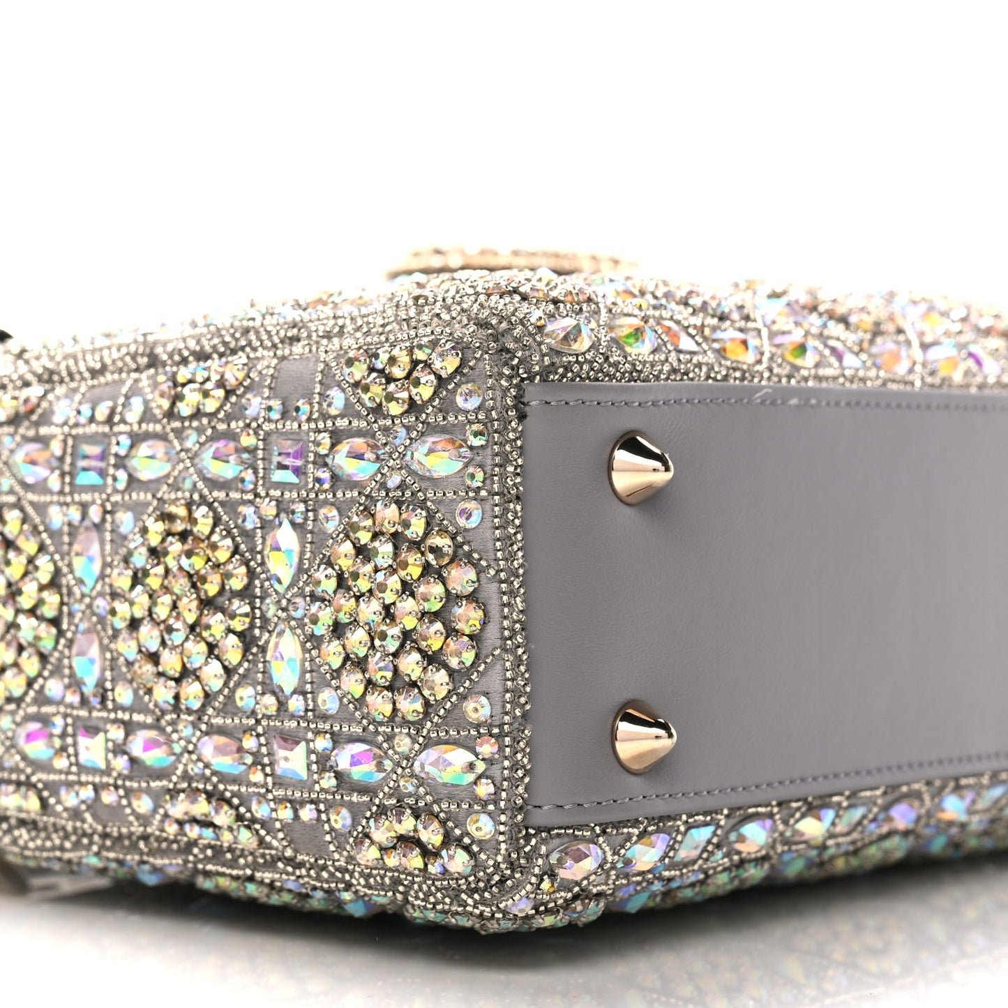 Christian Dior Calfskin Satin Celestial Bead Embroidery Cannage Mini Lady Dior Grey