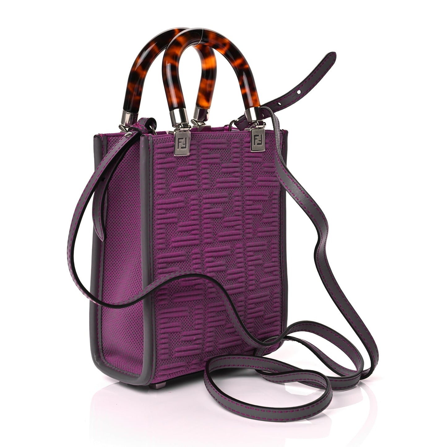 Fendi Technical Fabric Vitello Ceylon Plexiglass FF Mini Fendi Sunshine Shopper Tote Pink Bouganville