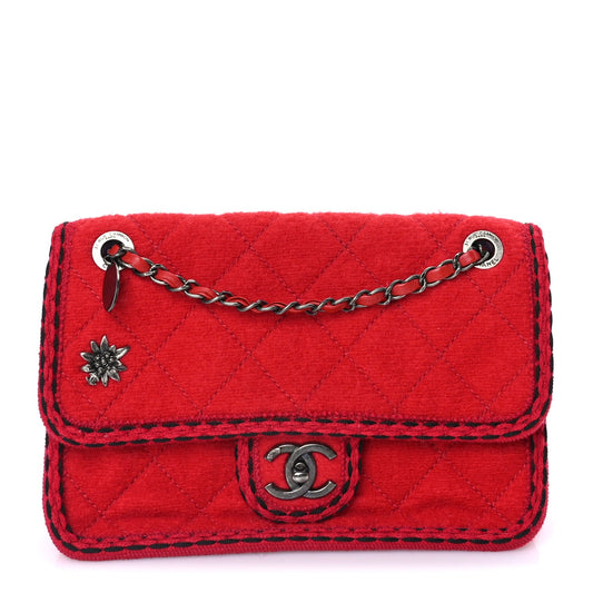 Chanel Wool Quilted Jumbo Edelweiss Single Flap Red