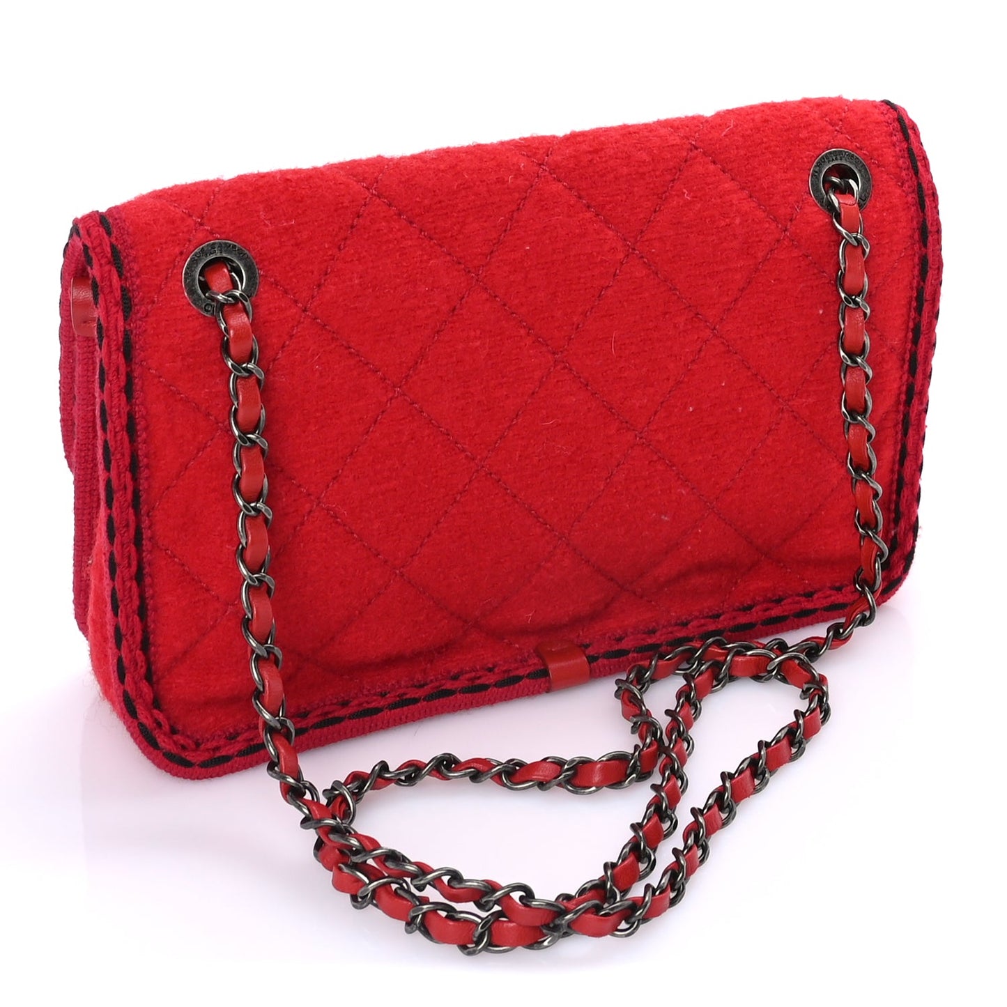 Chanel Wool Quilted Jumbo Edelweiss Single Flap Red