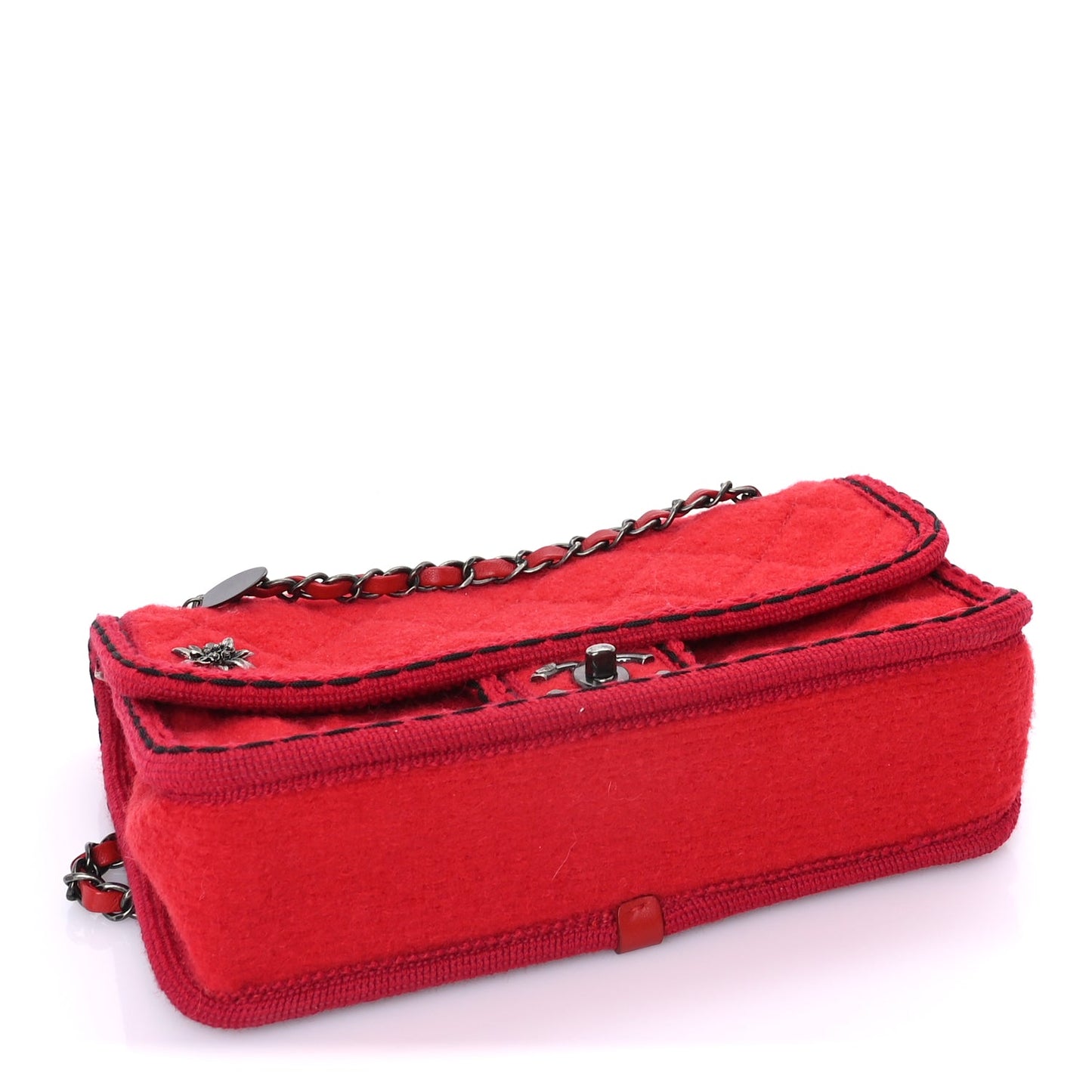 Chanel Wool Quilted Jumbo Edelweiss Single Flap Red