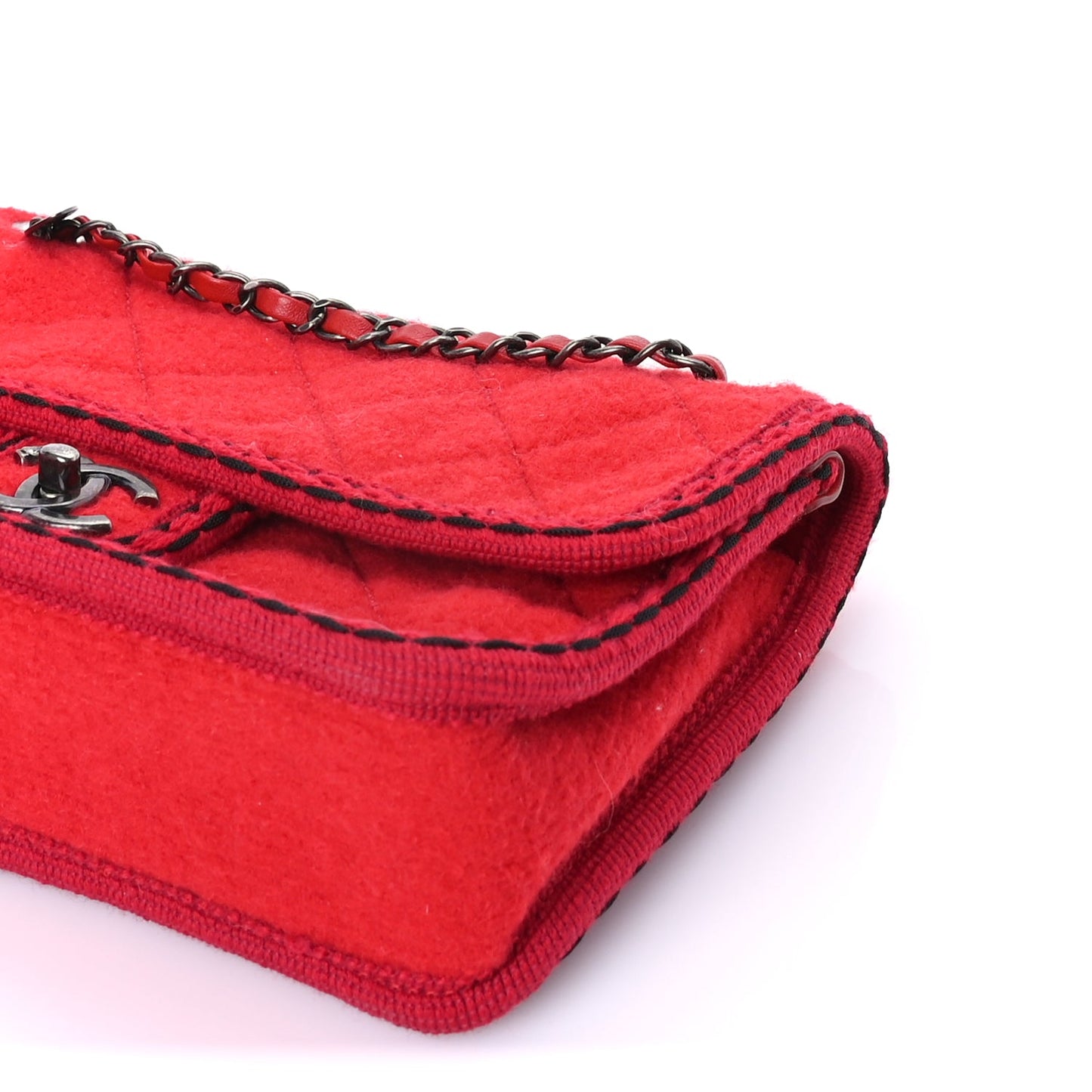 Chanel Wool Quilted Jumbo Edelweiss Single Flap Red